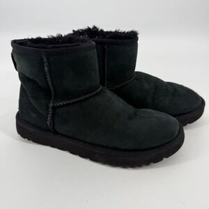 UGG Classic Mini II Black Suede Shearling Ankle Boots 1016222 Womens Size 6